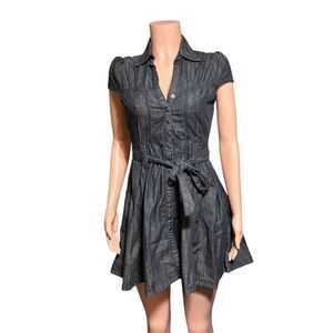 Iris basic black denim button-up with belt mini dress M
